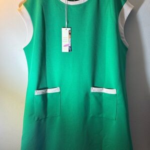 Green Sleeveless Sheath Dress with Crew Neck